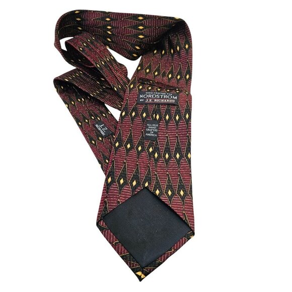 JZ Richards for Nordstrom 90s Handmade Silk Tie 4 x 58 Geometric Black Gold Wine - Picture 5 of 7